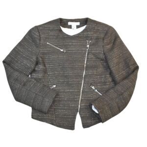 H&M Olive Green Tweed Asymmetrical Zip Blazer Jacket Women’s 6 Small Chic